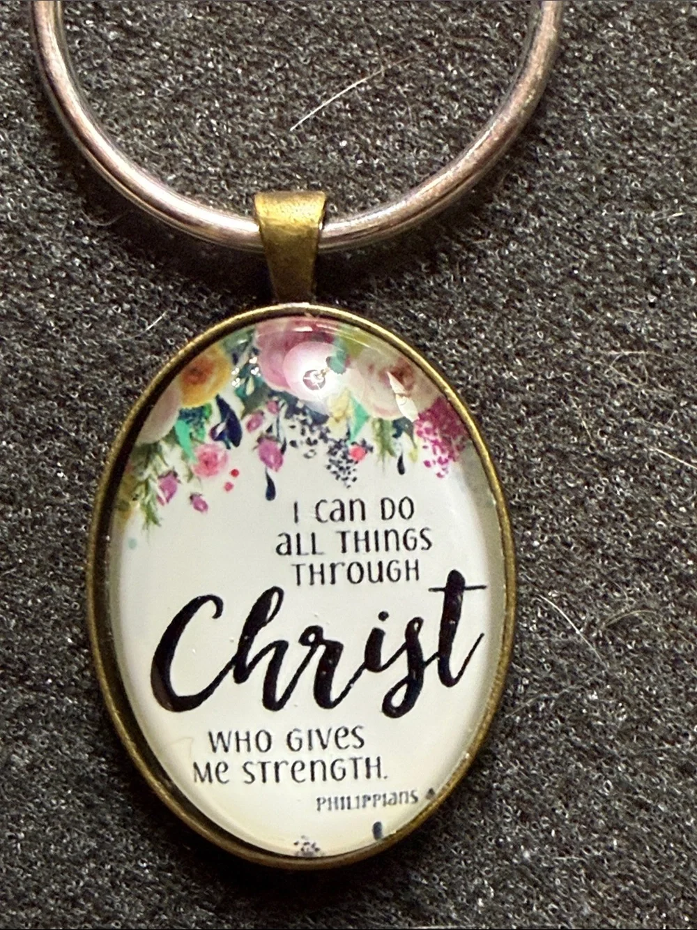 Floral 'Christ' Inspirational Keychain Pendant - Gold Tone BEAUTIFUL PIECE